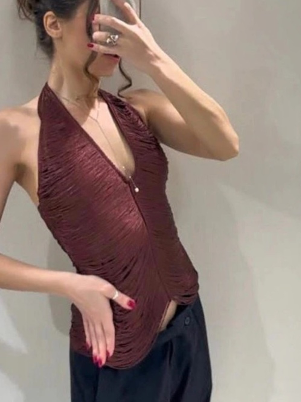 Zara Fringe Halter Top in Burgundy